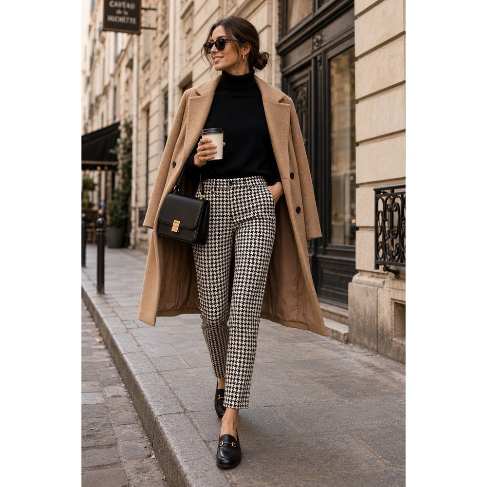 Houndstooth Slim Ankle Pants Women's Size 9 Black‎ White Stretch Career